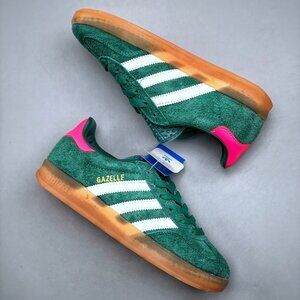 NWT Adidas Gazelle Indoor Retro Women's Sport Shoes Green White Turn Fur Sneaker